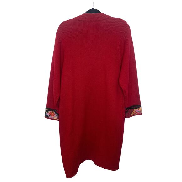 KOOS of Course! Red Open Cardigan Applique Sweater Silk Wool Sz 1X Asian Kimono - Picture 6 of 11